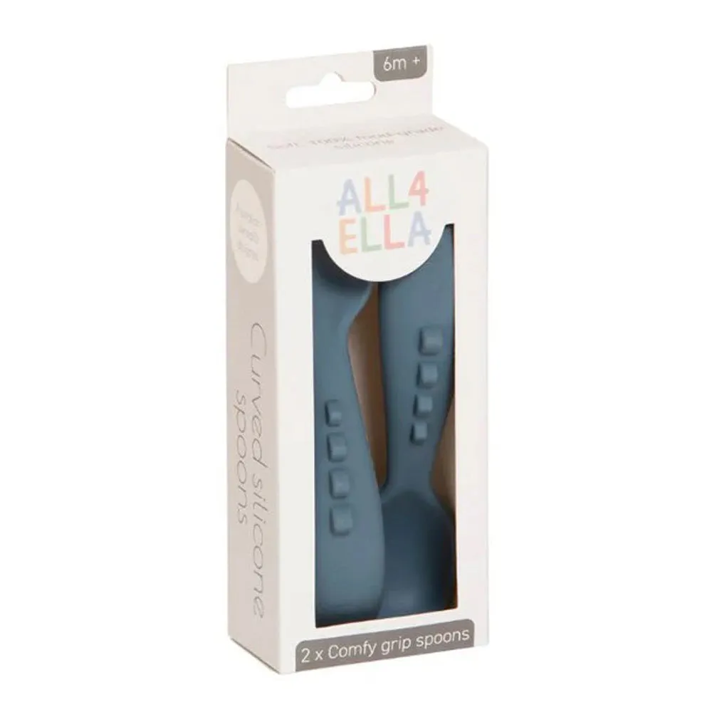 All4Ella Curved Silicone Spoons 2pk Slate Blue