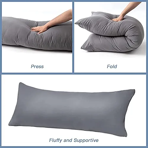 ATOOTFUSION Grey Luxury Full Body Pillow Insert - Ultra Soft Body Pillow For Sleeping - Breathable Long Bed Pillow Insert, 20"X54"(Grey,Polyester)