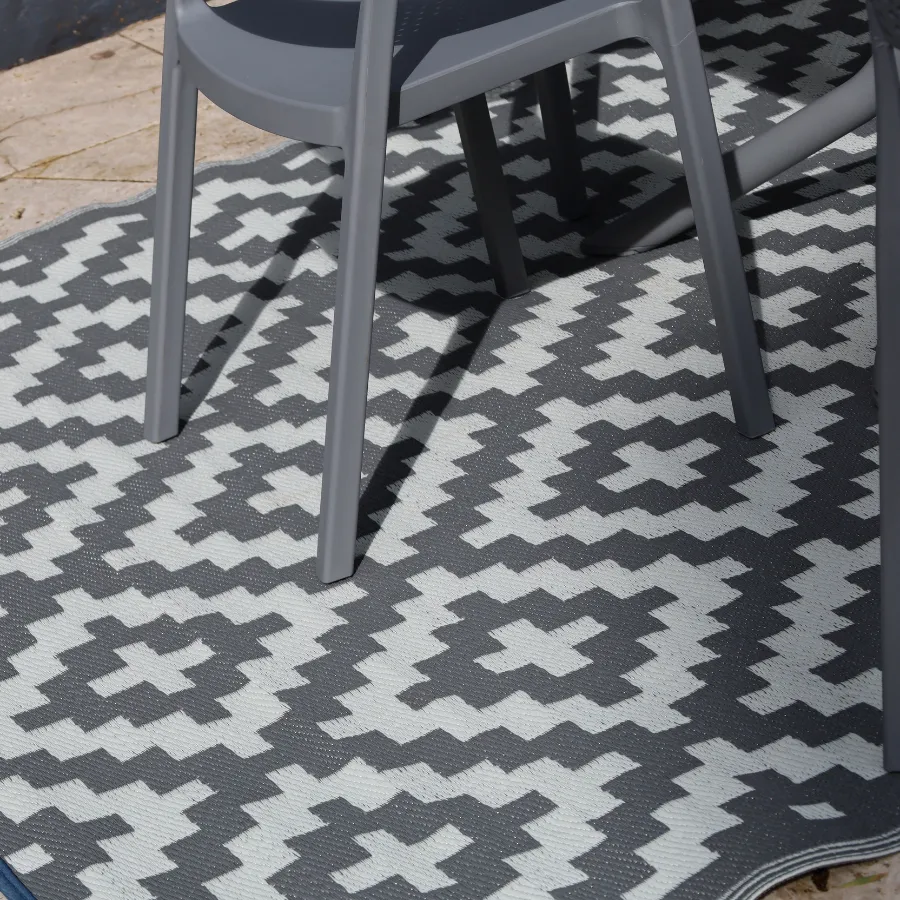 Aztec Grey & White Square Diamond Pattern Foldable Waterproof Large Camping Mat - 270x270 CM