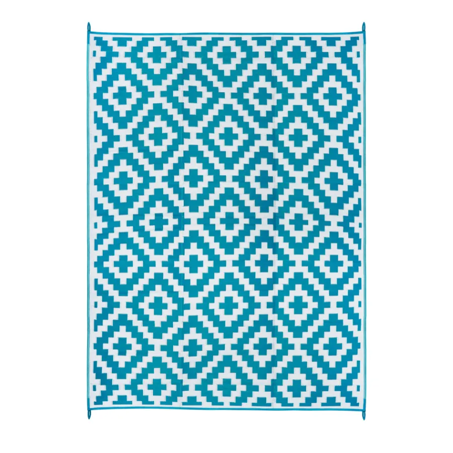 Aztec Teal & White Diamond Pattern Foldable Waterproof Large Camping Mat - 270x270 CM