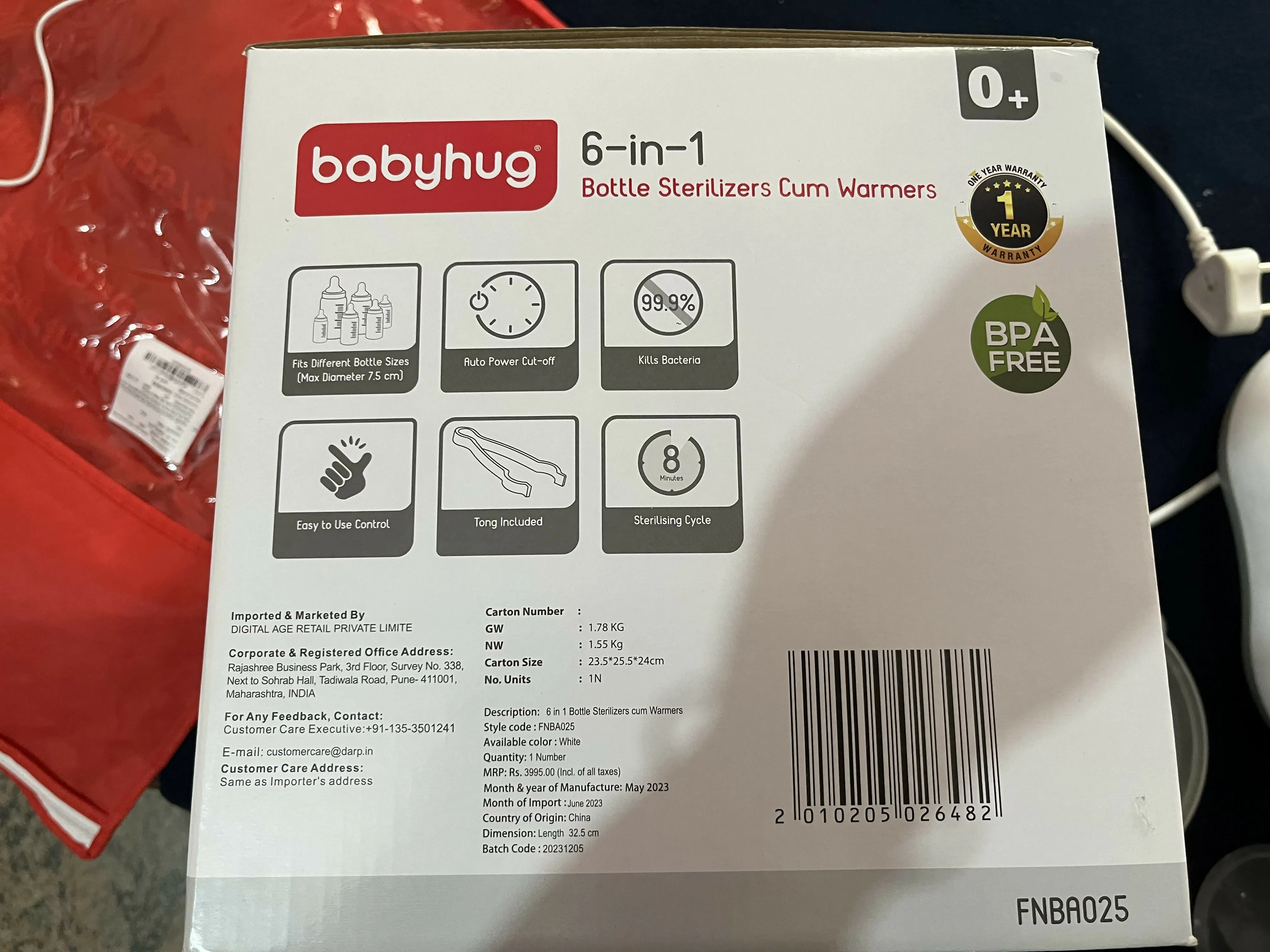 BABYHUG 6-in-1 bottle sterilizer cum warmer