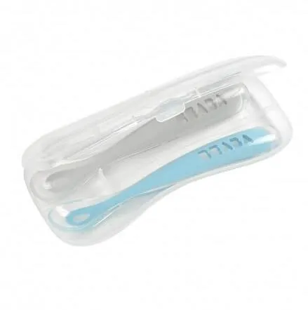 Beaba SET OF 2 silicone 1st age silicone spoon   Case (light Mist   Windy Blue)