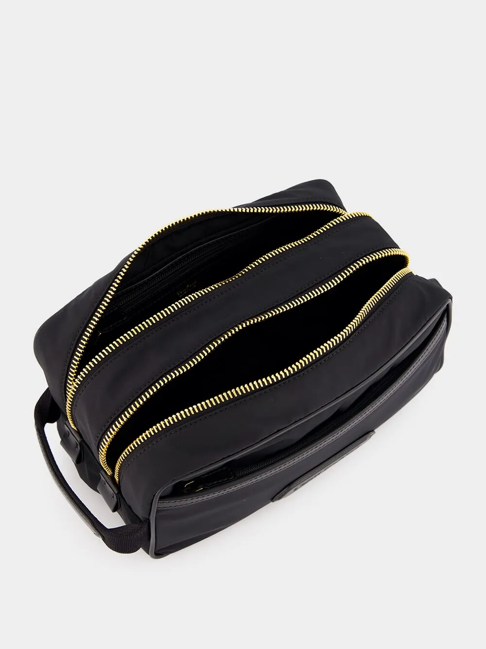 Black Logo-Patch Recycled Nylon Toiletry Bag