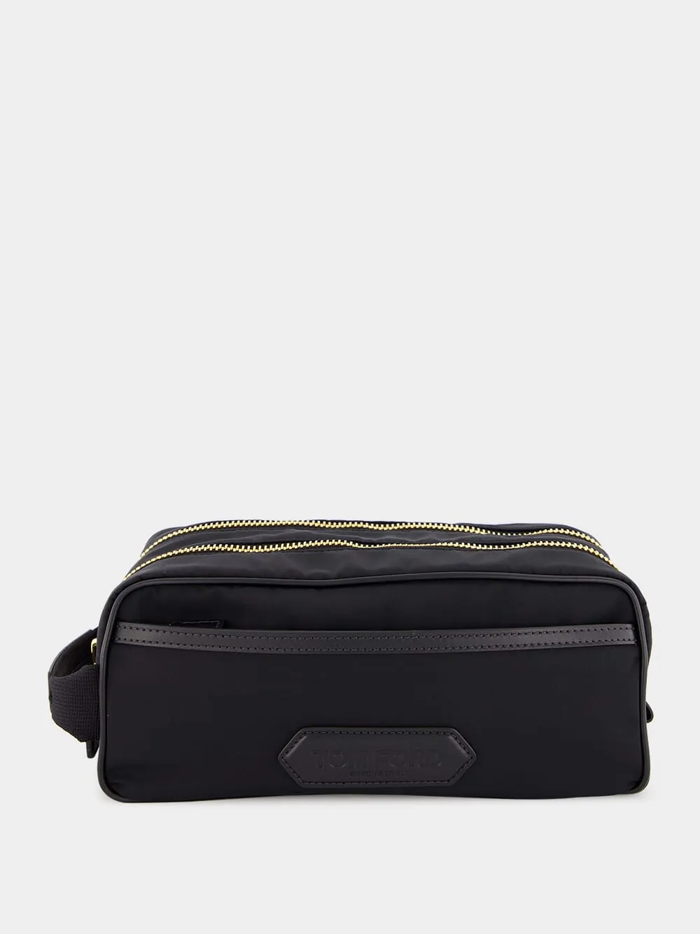 Black Logo-Patch Recycled Nylon Toiletry Bag