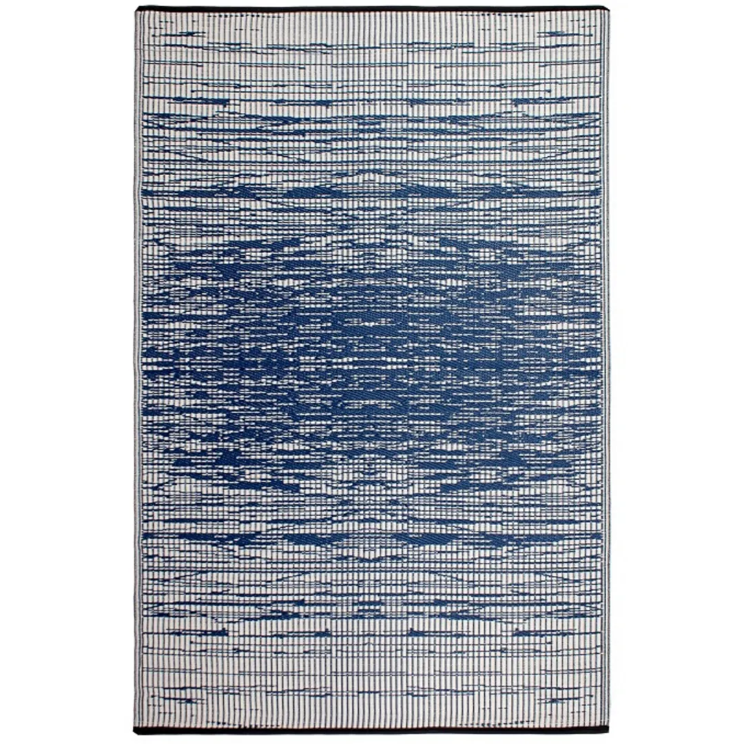 Brooklyn Navy and White Modern Recycled Plastic Reversible Outdoor Rug