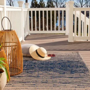 Brooklyn Navy and White Modern Recycled Plastic Reversible Outdoor Rug