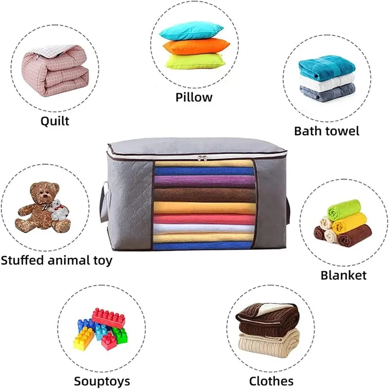 Clothes Storage Bag 5 Pack Blanket Storage 90L 60x40x35cm Large Storage Bag Set with Handles,Foldable Breathable Closet Storage