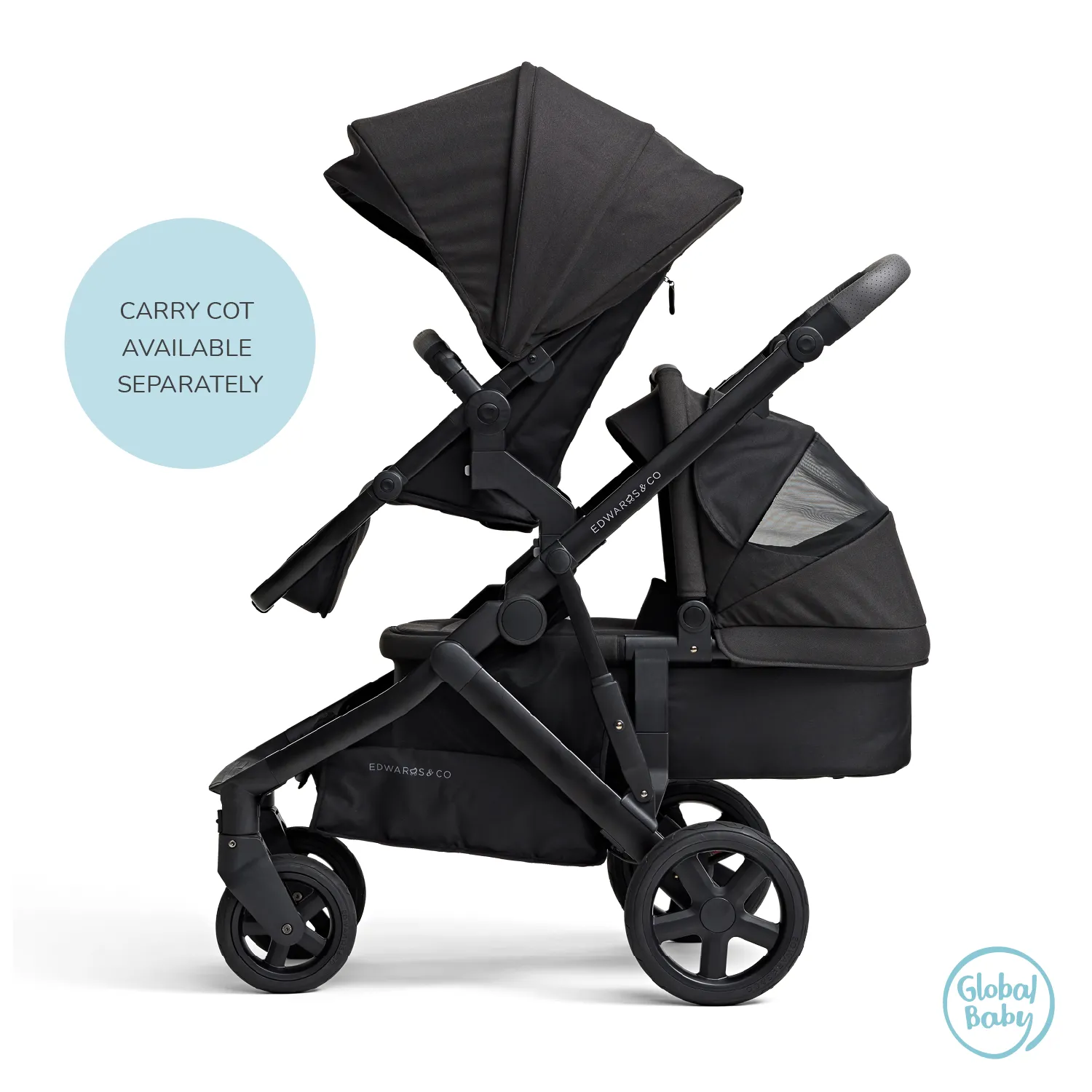 Edwards & Co Olive Double Stroller - Black Luxe