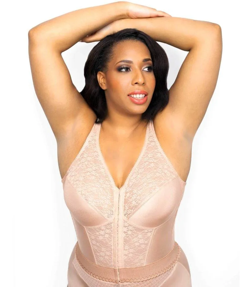 Exquisite Form Fully Front Close Wire-Free Longline Posture With Lace Bra - Rose Beige