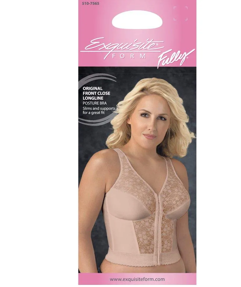 Exquisite Form Fully Front Close Wire-Free Longline Posture With Lace Bra - Rose Beige