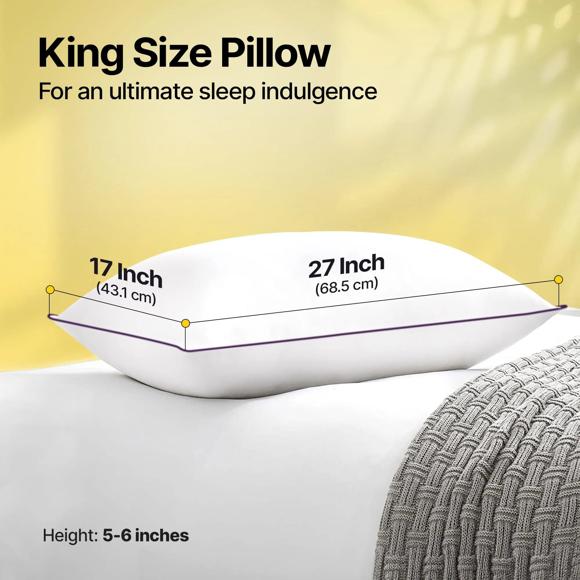 Frido Ultimate Cozy Sleeping Pillow, (High Density) Gel Microfiber Bed Pillow, Breathable & Hypo-Allergenic Cushion for Bed, Bed Pillow for Long Lasting Fluffiness, King Size, White - 4 Pieces