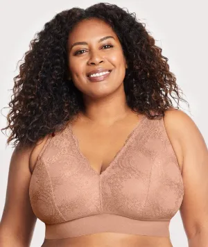 Glamorise Bramour Lexington Lace Plunge Wire-Free  Bralette - Cappuccino