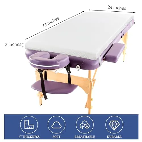 HOMBYS Memory Foam Massage Bed Mattress Topper, Massage Table Mattress Topper with Removable Cover and Holding Elastic Bands, Non-Slip Lash Bed Cushion Only (Bed Not Included)