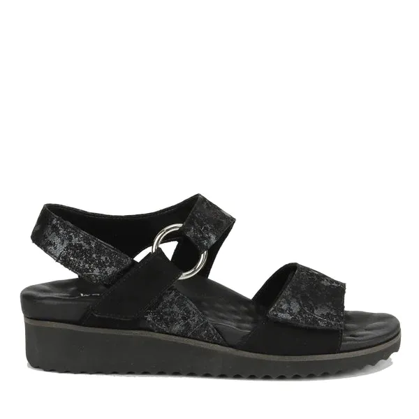 Huntley Sandal: Black Metallic Drops Leather/Black Nubuck I Walking Cradle