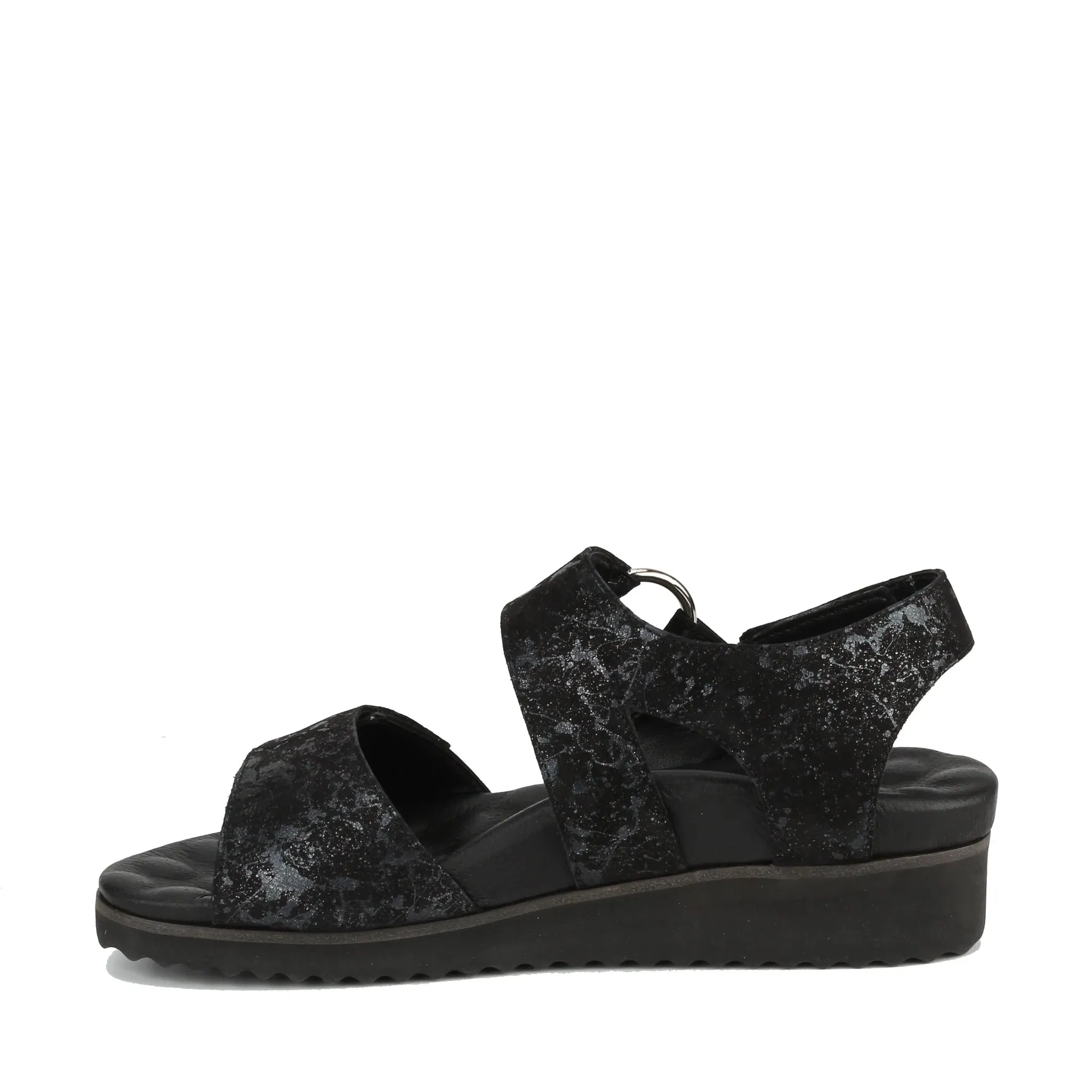 Huntley Sandal: Black Metallic Drops Leather/Black Nubuck I Walking Cradle