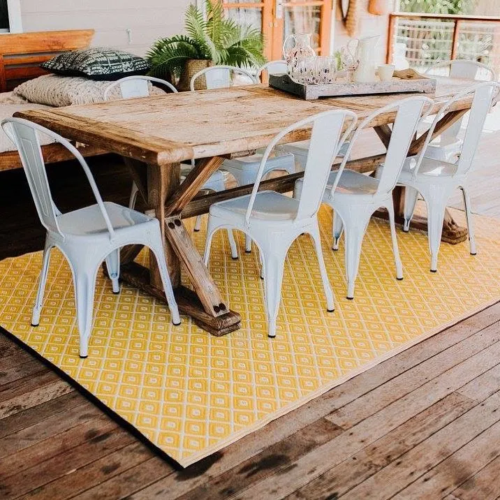 Kimberley Yellow and White Diamond Recycled Plastic Reversible Outdoor Rug