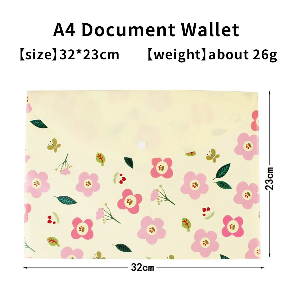 Korean stationery file bag, cute cartoon floral PP information bag, student prize test paper bag, snap information bag, fresh folder, student office stationery, file storage bag