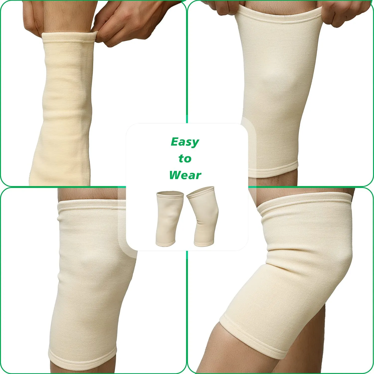 Kuber Industries Knee Cap | Cotton 4 Way Compression Knee Sleeves |Sleeves For Joint Pain | Sleeves For Arthritis Relief | Unisex Knee Wraps | Knee Bands |Size-L|1 Pair|Cream