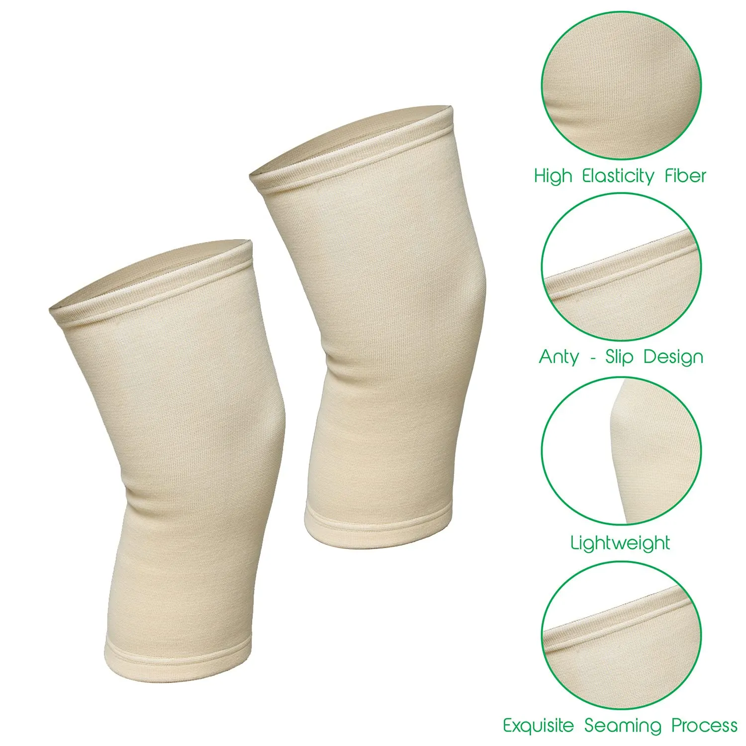 Kuber Industries Knee Cap | Cotton 4 Way Compression Knee Sleeves |Sleeves For Joint Pain | Sleeves For Arthritis Relief | Unisex Knee Wraps | Knee Bands |Size-L|1 Pair|Cream