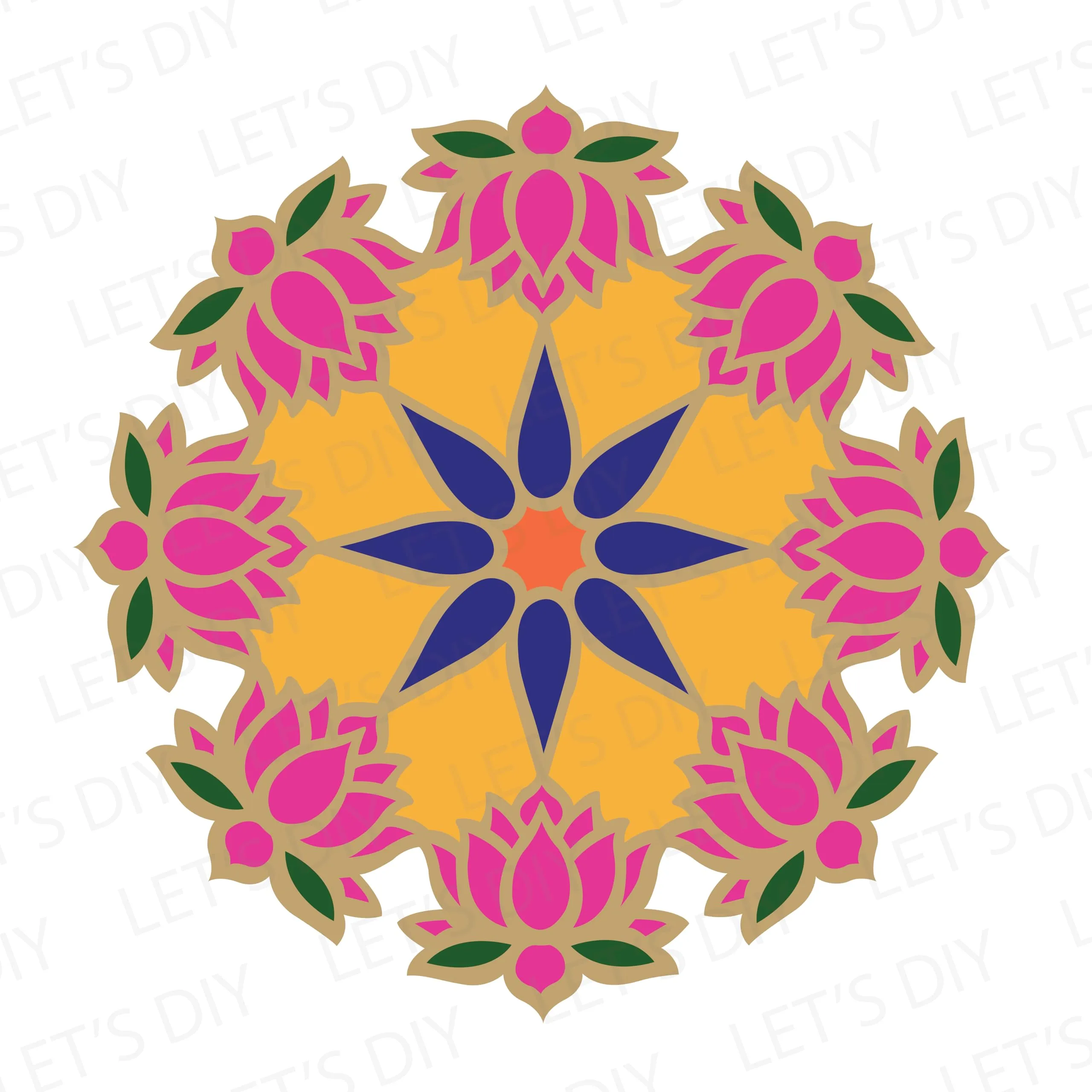 LET'S DIY Reusable Lotus Design Rangoli Mats, 11-Inch Rangoli Set for Diwali, Home Décor, Traditional Rangoli Stencils, Portable Rangoli Template