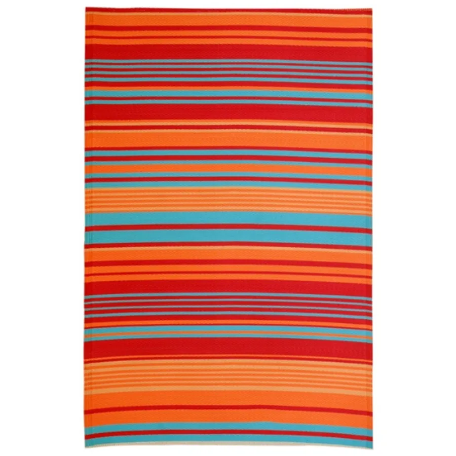 Malibu Multicoloured Striped Recycled Plastic Reversible Outdoor Rug