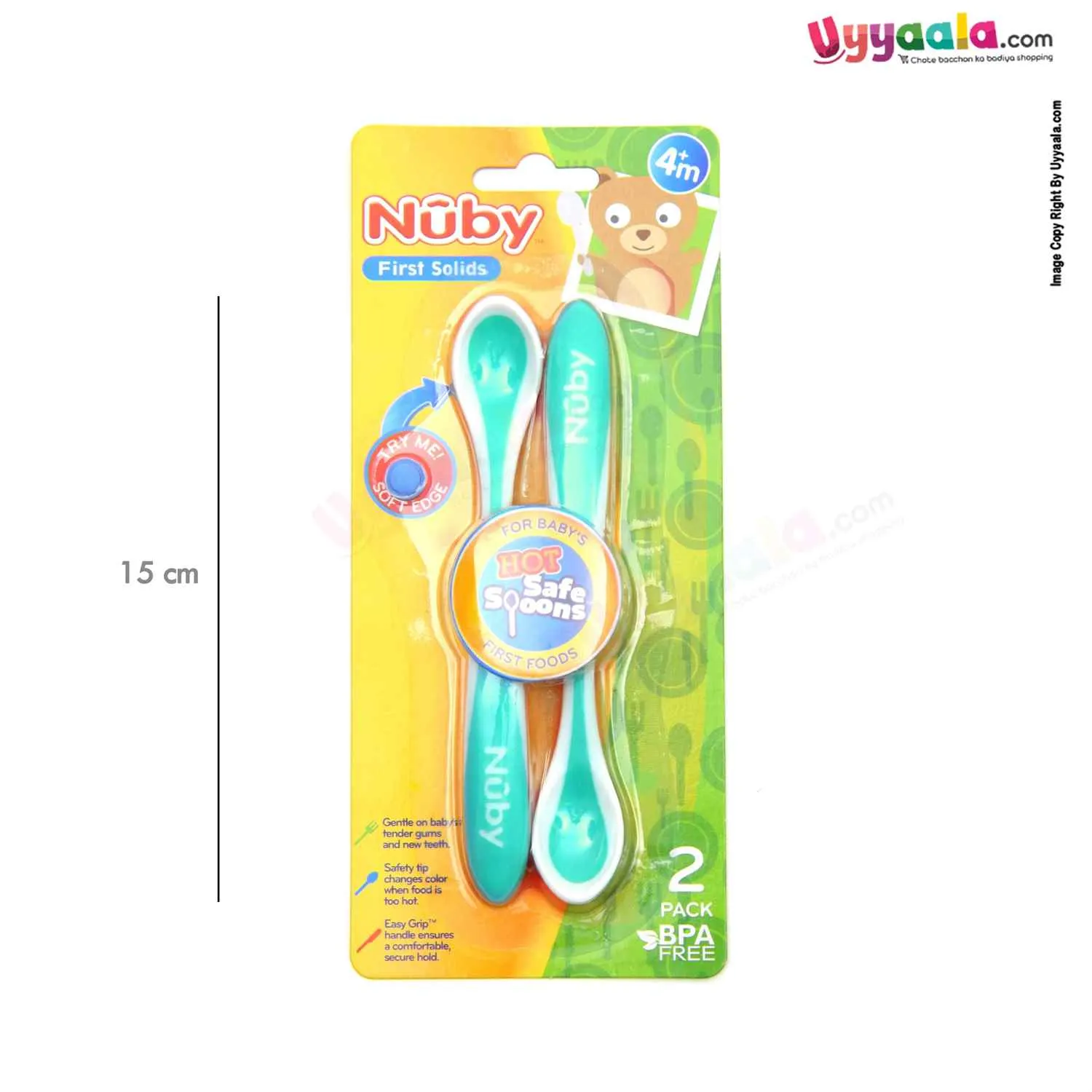 NUBY Hot safe spoons for babies first foods, Pack of 2 - Green, 4 m