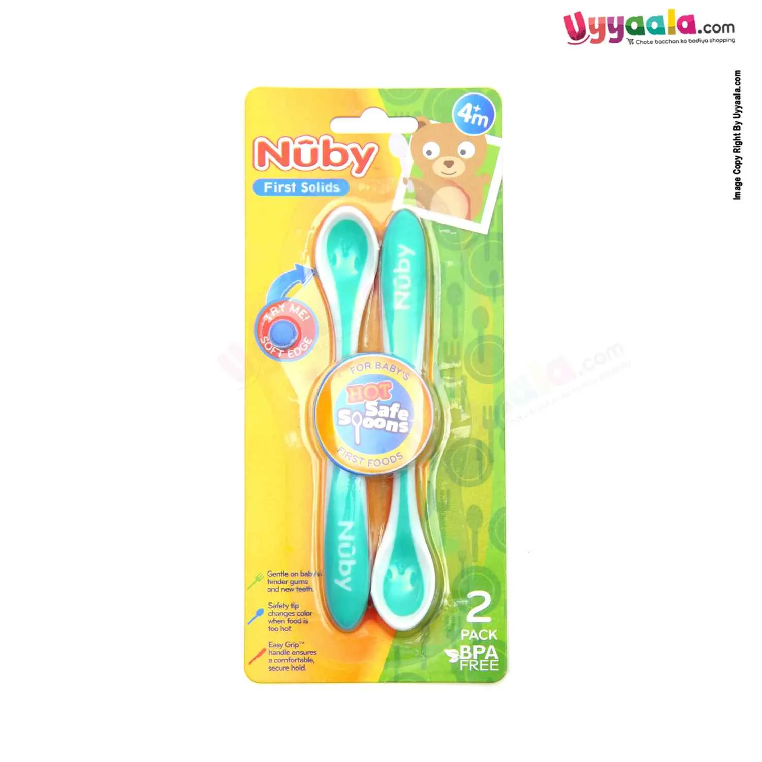 NUBY Hot safe spoons for babies first foods, Pack of 2 - Green, 4 m