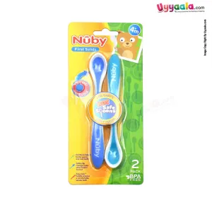 NUBY Hot safe spoons for babies first foods, Pack of 2- Green & Blue, 4 m