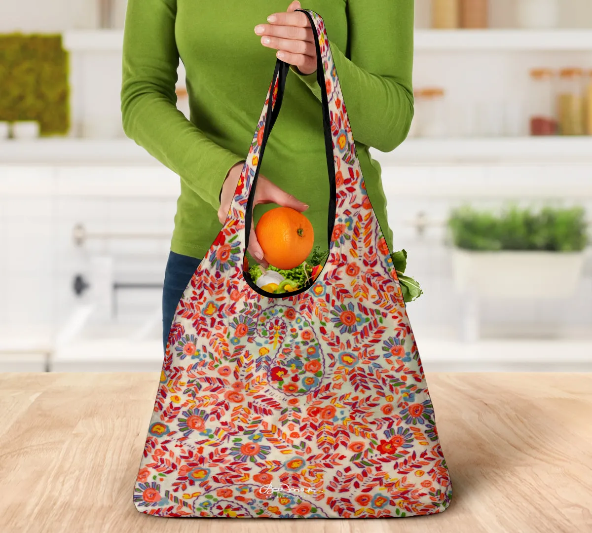 Orange Sixties Paisley Grocery Bag