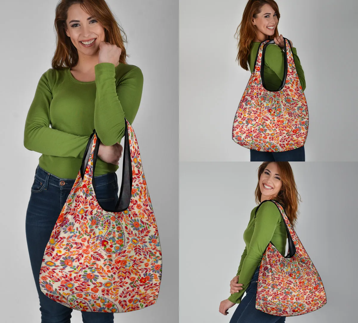 Orange Sixties Paisley Grocery Bag