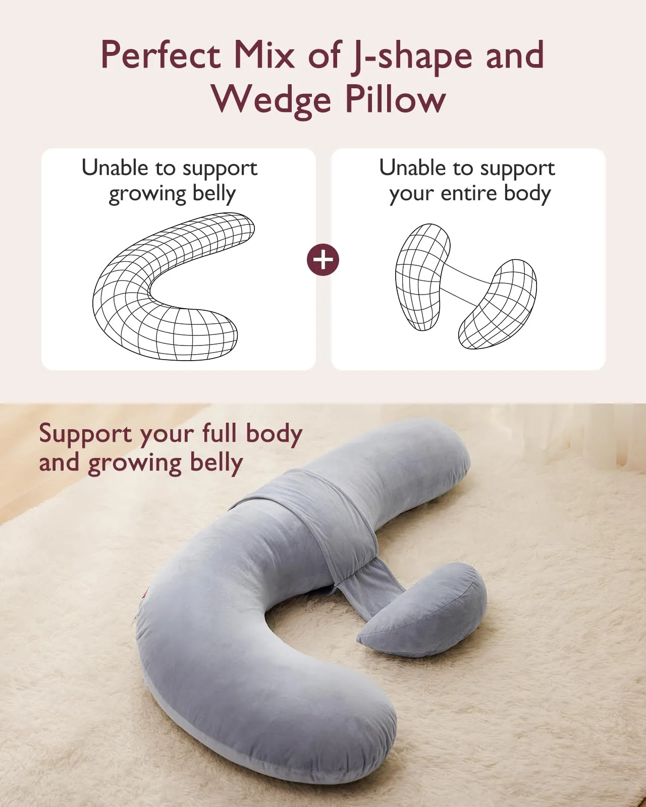 Original F Shaped Pregnancy Pillows with Adjustable Wedge Pillow