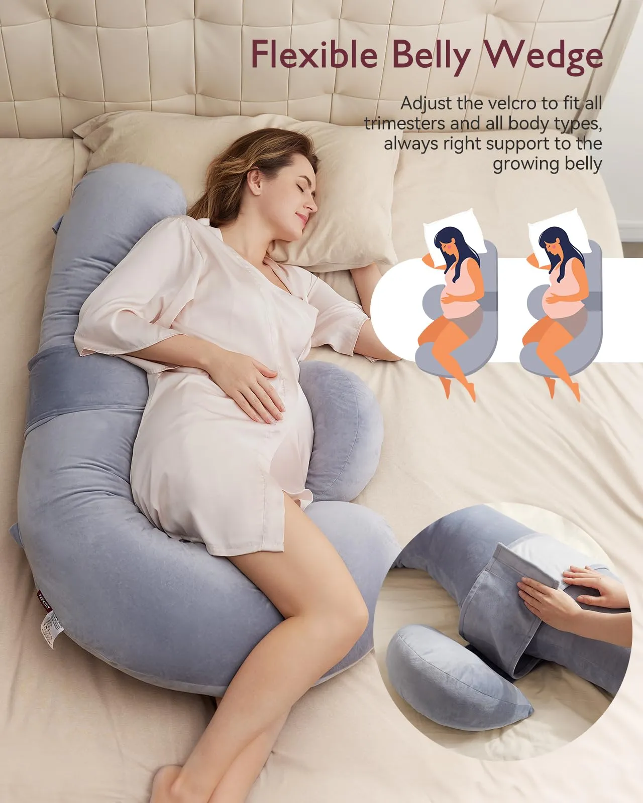 Original F Shaped Pregnancy Pillows with Adjustable Wedge Pillow