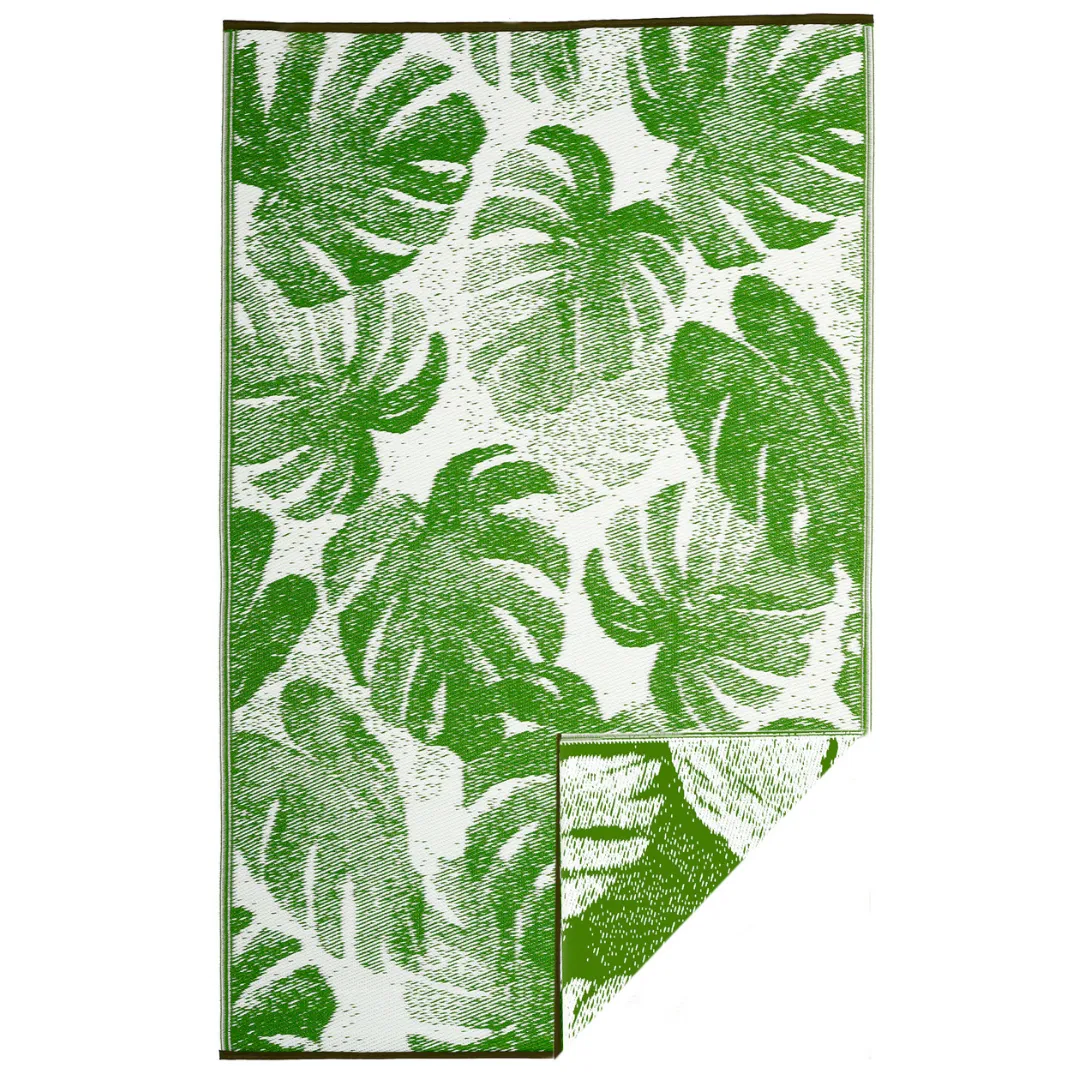 Panama Lime Green Botanical Recycled Plastic Outdoor Rug