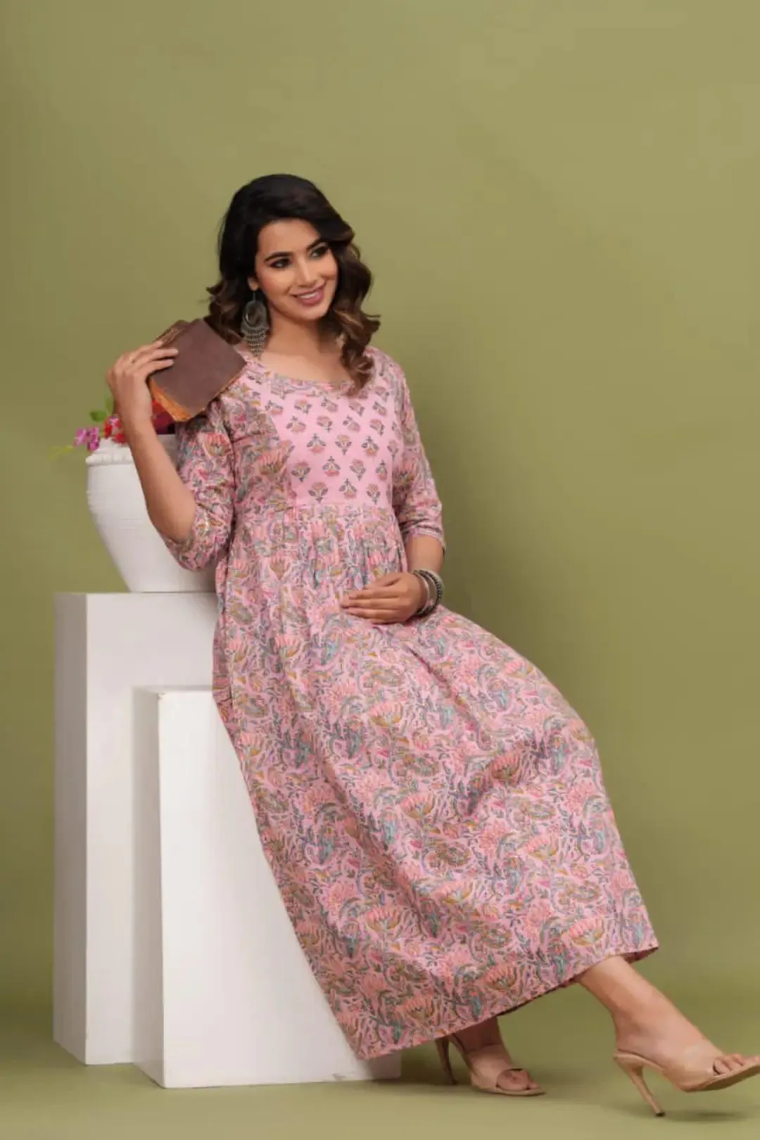 Pink Dreamscape Maternity Feeding kurta