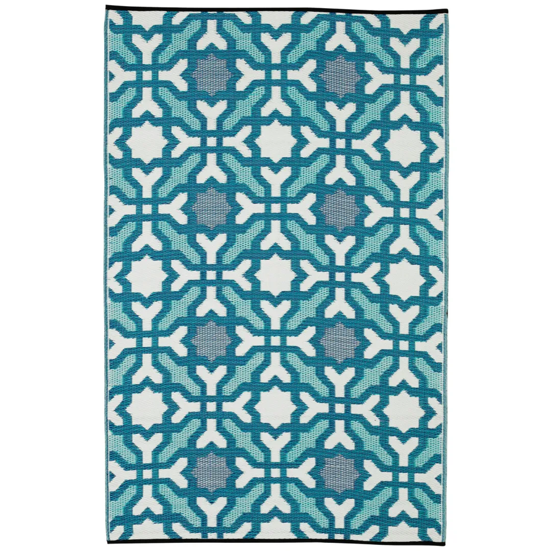 Seville Blue Multicoloured Modern Recycled Plastic Outdoor Rug