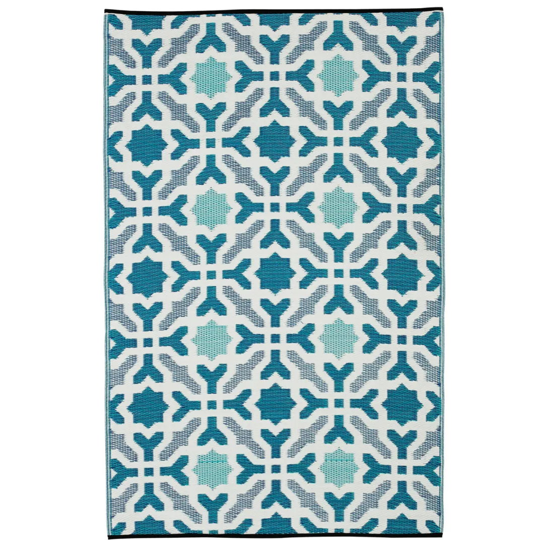 Seville Blue Multicoloured Modern Recycled Plastic Outdoor Rug