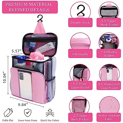 Shower Caddy Portable,Dorm Room Essentials for College Students Girls,Large College Travel Cruise Ship Essentials Hanging Toiletry Bags for Traveling Women,Shower Bag for Camping Beach Essentials