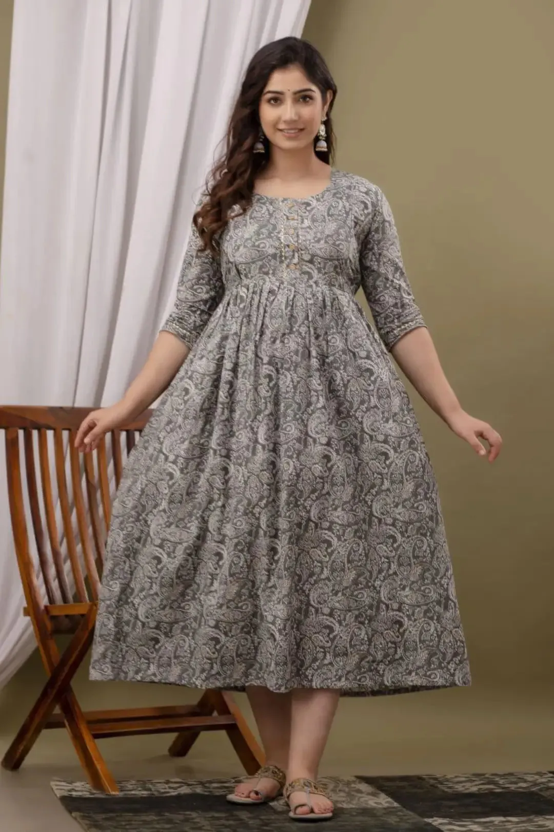 Slate Paisely Charm Maternity  Feeding kurta