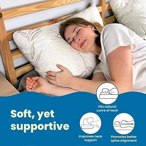 Sleepsia Premium Memory Foam Pillow for Sleeping - Rayon Derived from Bamboo Pillow for Neck Support, Side & Back Sleepers with Washable Pillow Case - Adjustable (Standard) 26X20