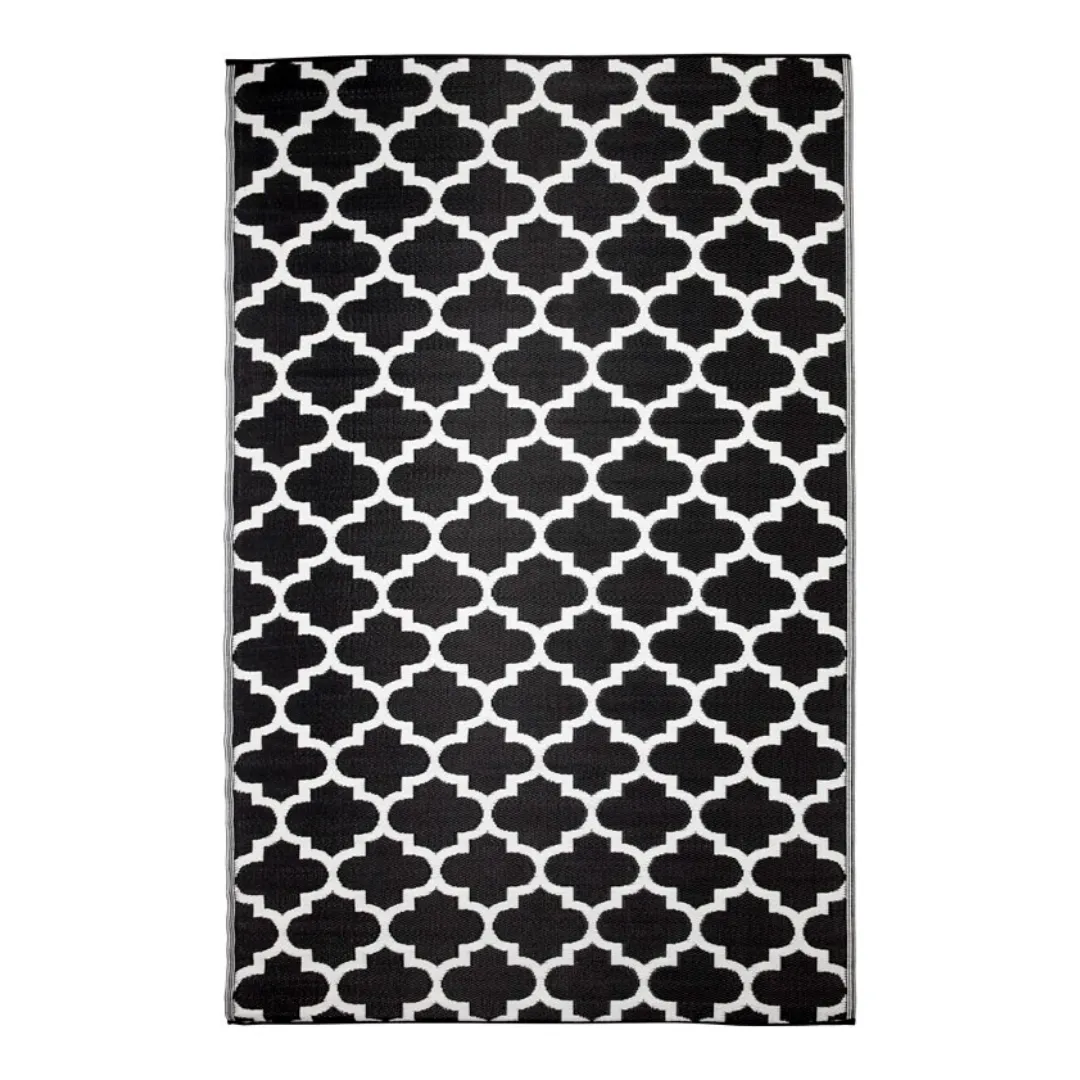 Tangier Black and White trellis Recycled Plastic Outdoor Rug