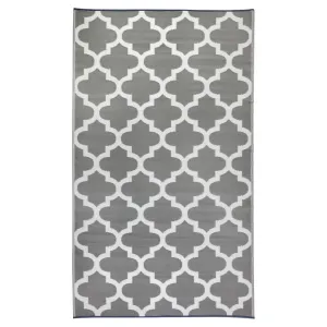 Tangier Grey And White Trellis Recycled Plastic Outdoor Rug