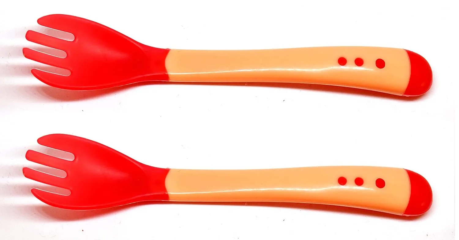 THE LITTLE LOOKERS Silicone Tip Heat Sensitive Silicone Spoons | Temperature Sensing Spoons | Fork Set (Pack of 2)