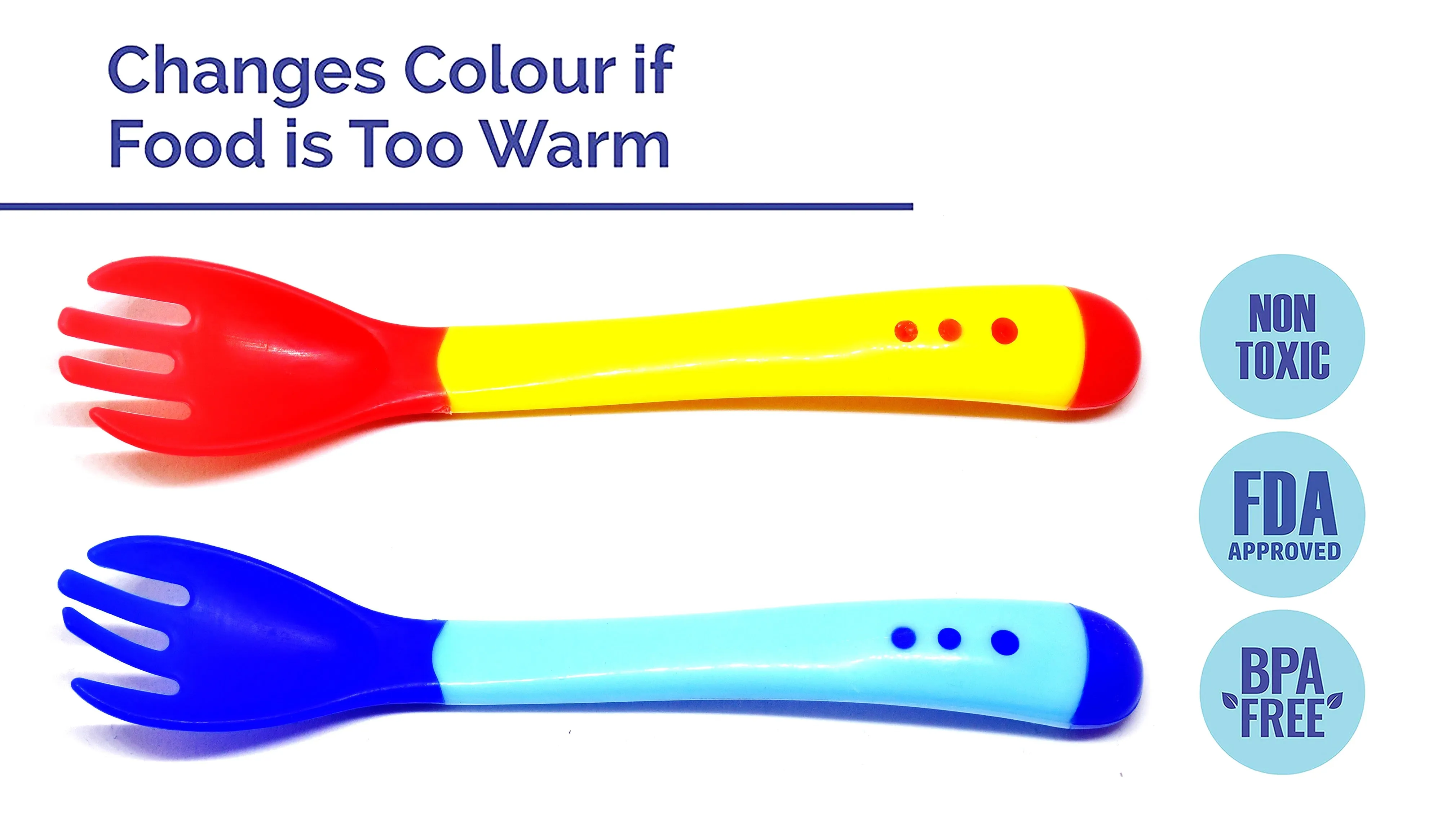 THE LITTLE LOOKERS Silicone Tip Heat Sensitive Silicone Spoons | Temperature Sensing Spoons | Fork Set (Pack of 2)