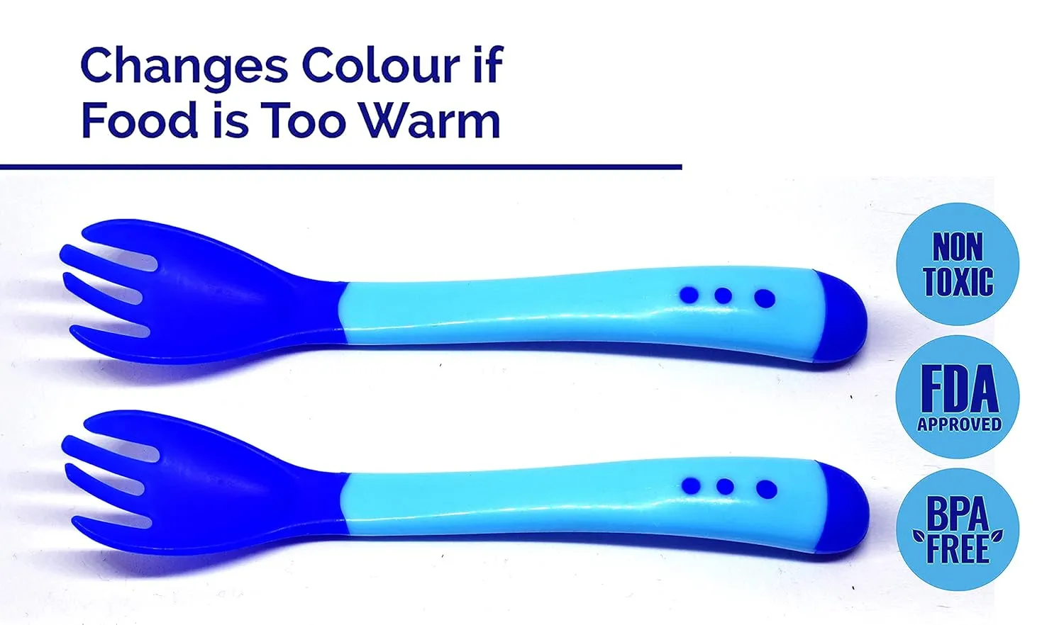 THE LITTLE LOOKERS Silicone Tip Heat Sensitive Silicone Spoons | Temperature Sensing Spoons | Fork Set (Pack of 2)