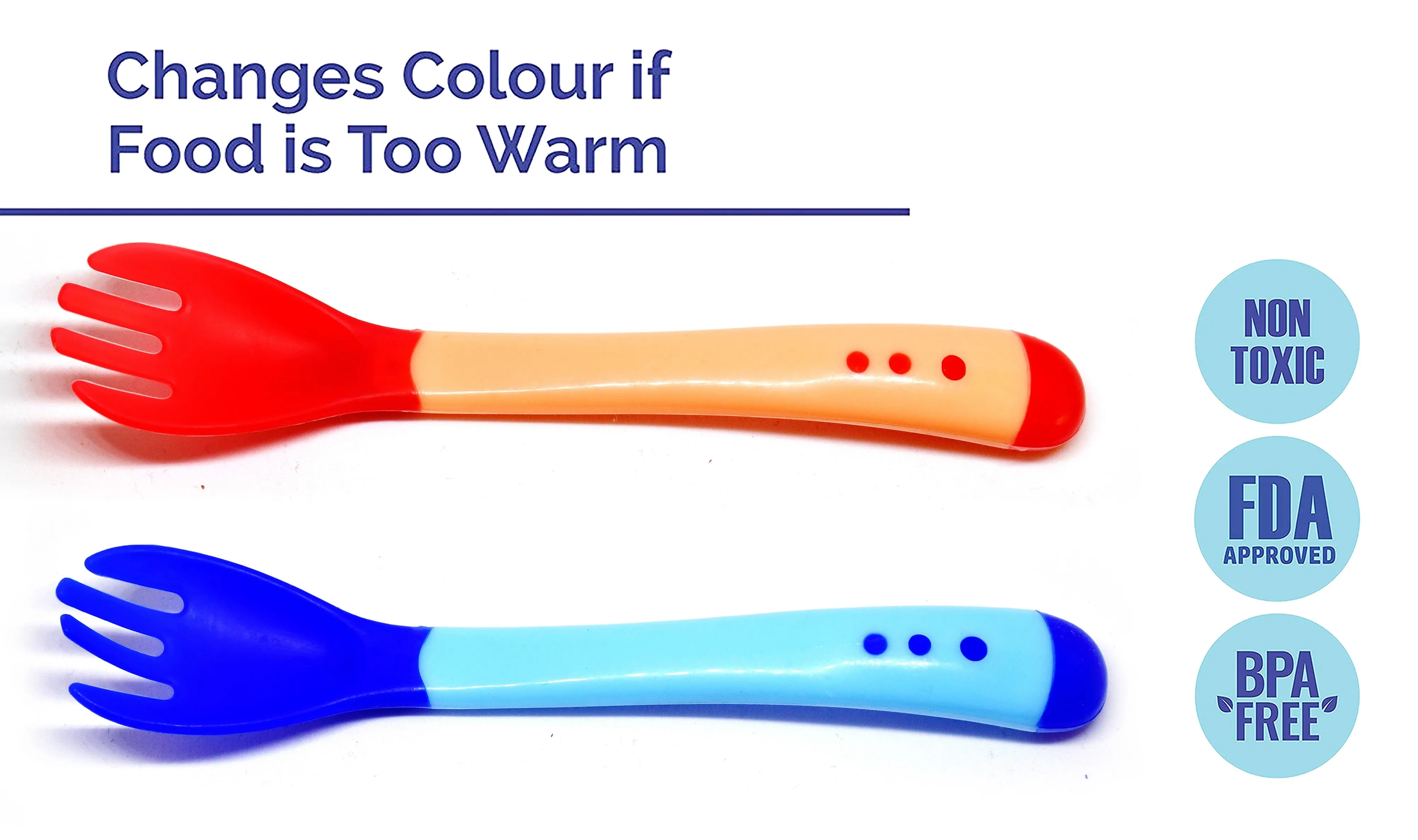 THE LITTLE LOOKERS Silicone Tip Heat Sensitive Silicone Spoons | Temperature Sensing Spoons | Fork Set (Pack of 2)