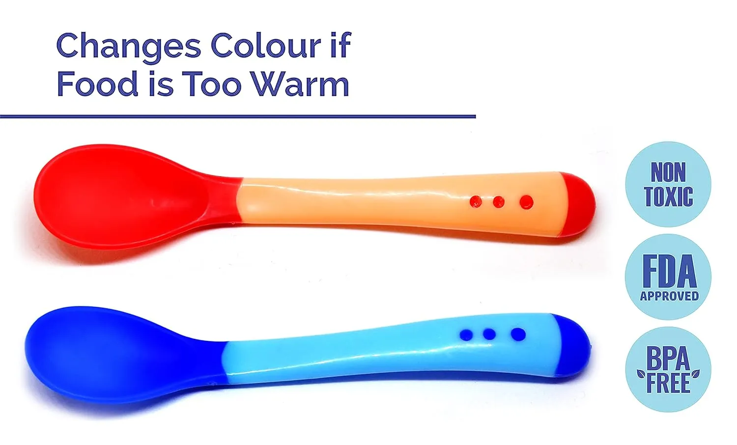 THE LITTLE LOOKERS Silicone Tip Heat Sensitive Silicone Spoons | Temperature Sensing Spoons | Spoon Set (Pack of 2)