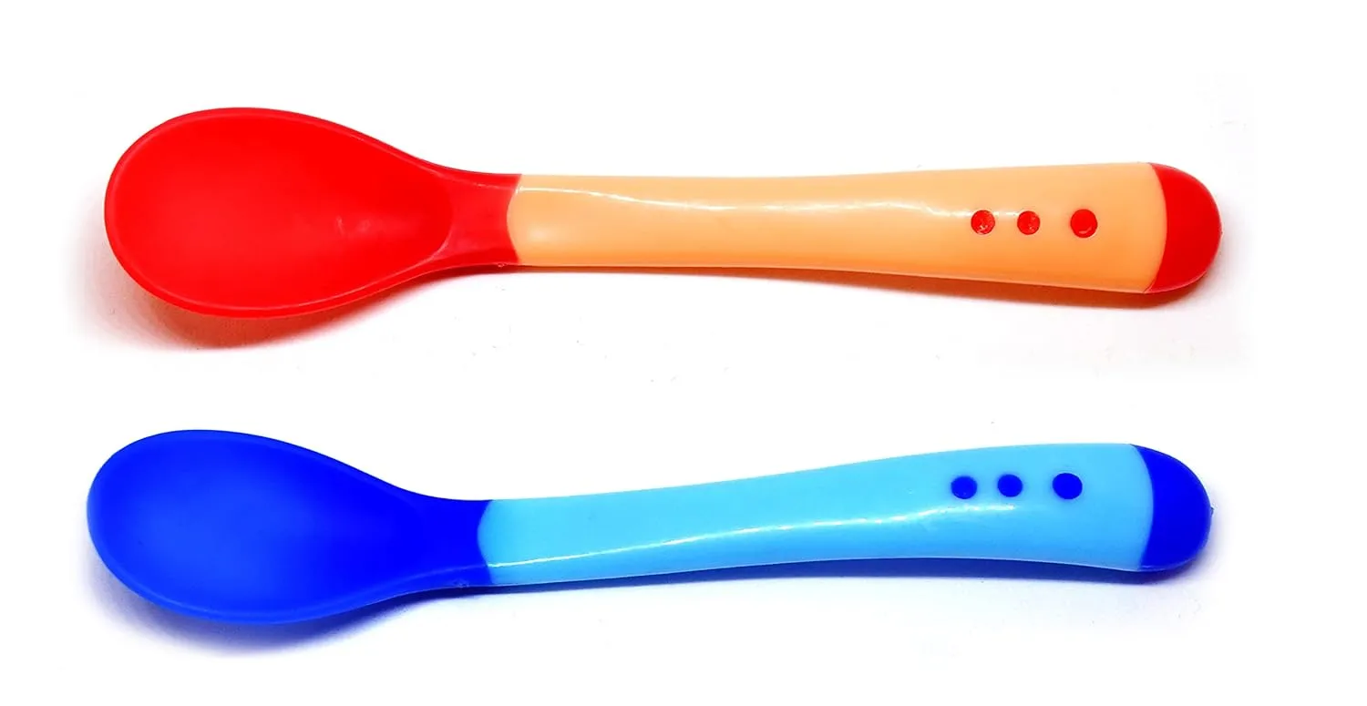 THE LITTLE LOOKERS Silicone Tip Heat Sensitive Silicone Spoons | Temperature Sensing Spoons | Spoon Set (Pack of 2)