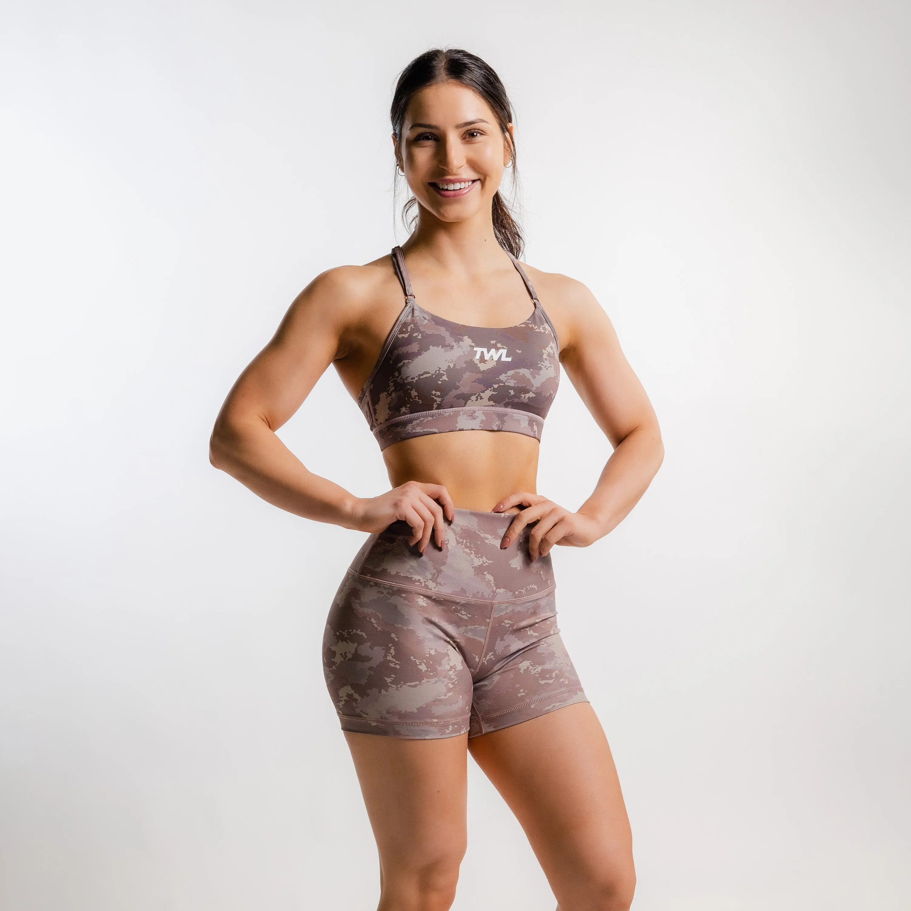 TWL - WOMEN'S HIGH WAISTED BALANCE SHORTS - TERRAIN CAMO