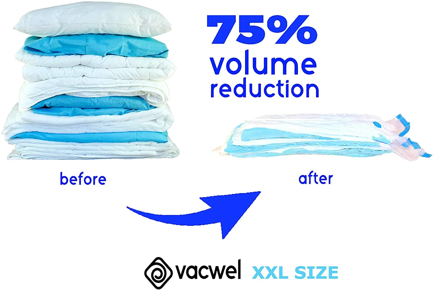 Vacwel Jumbo XXLarge Vacuum Storage Bags 47 x 35 Inch for Clothes Comforters 3x