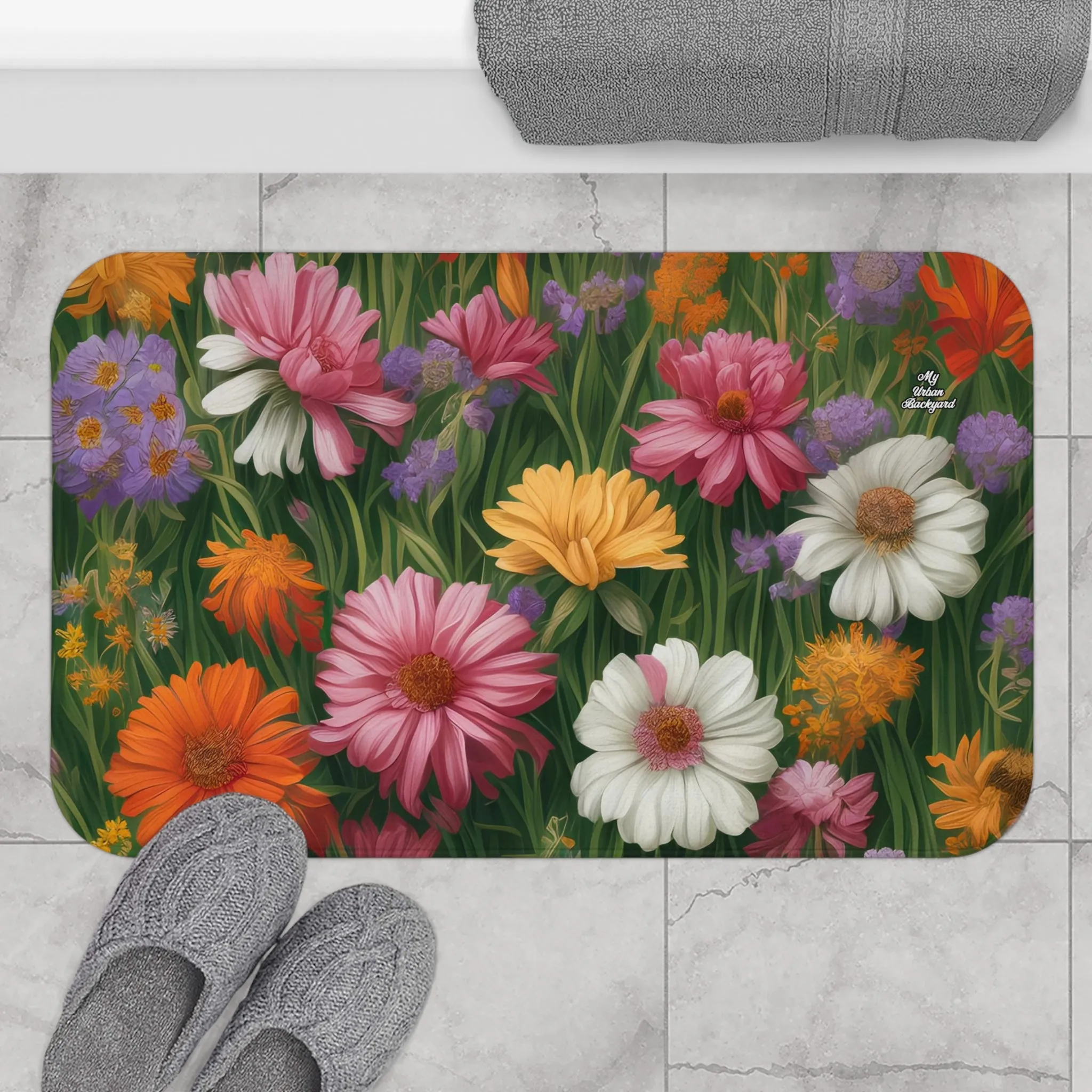 Wildflower Field, Memory Foam Bath Mat - Cozy Bathroom Essential